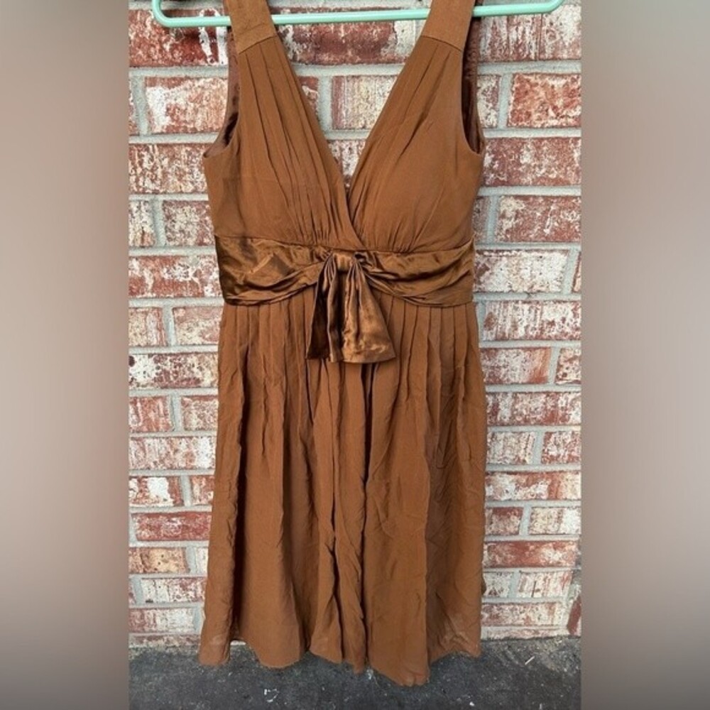 Maggy London Silk Grecian Party Dress Formal Chocolate Brown Size 4P Women's